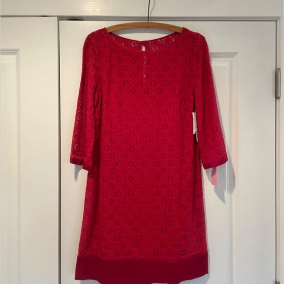 NWT Laundry By Shelli Segal * Lace Overlay Two-Piece Dress * Rouge Red * Size 4 - Picture 1 of 7